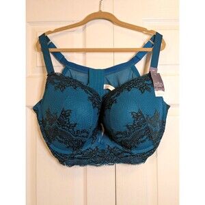 Cacique Boost Plunge Bra 46F NWT Teal Blue Black Lace Lane Bryant Plus Size NEW!